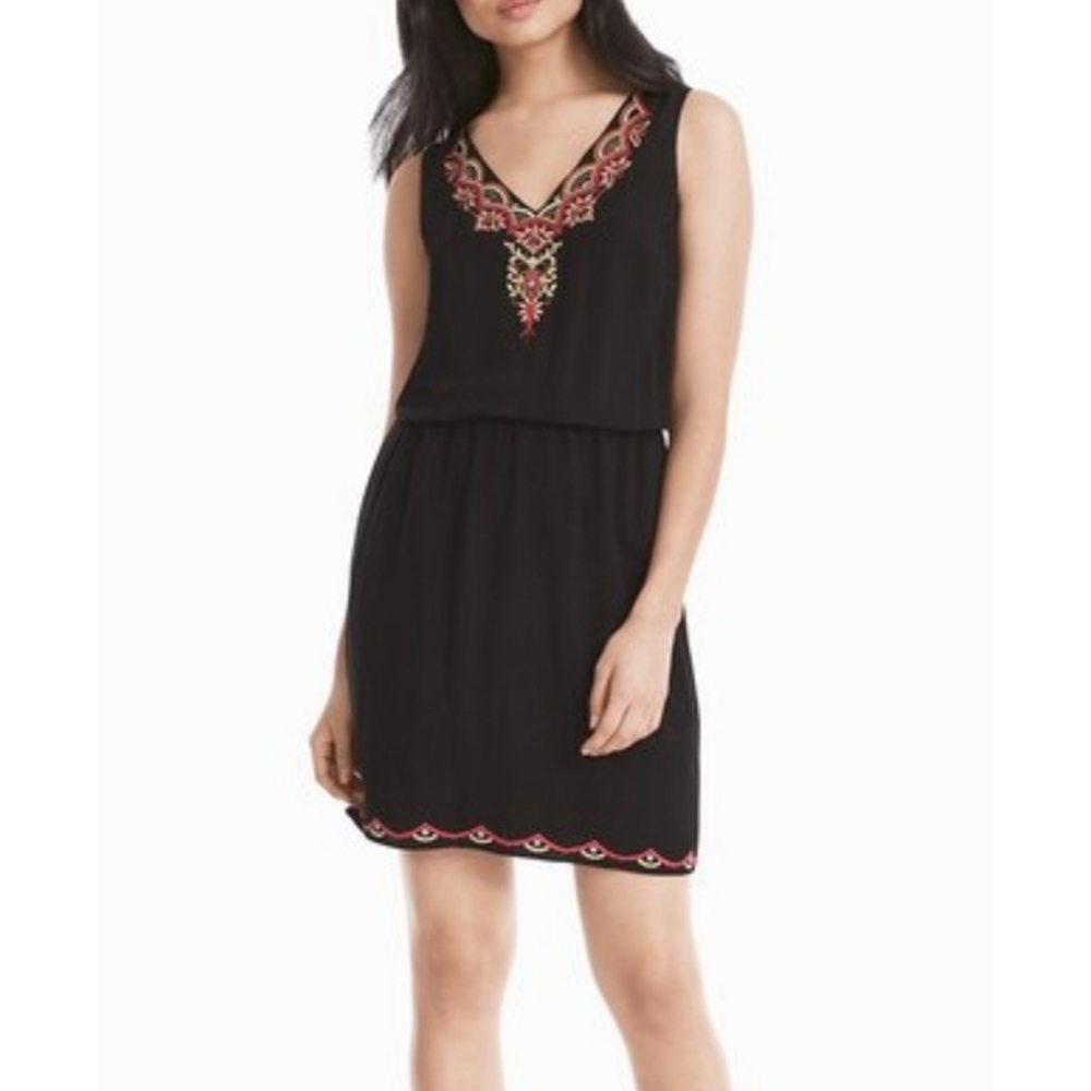 *NEW* WHBM Floral Embroidered  Boho Black Dress